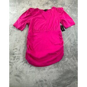 INC International Concepts Women's Large  Blouse Pink Ruched top Puff Sleeves